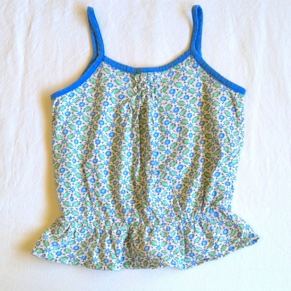 Old Navy Blue Ditsy Floral Peplum Tank Top 4T Cottagecore Resort Summer Vacation